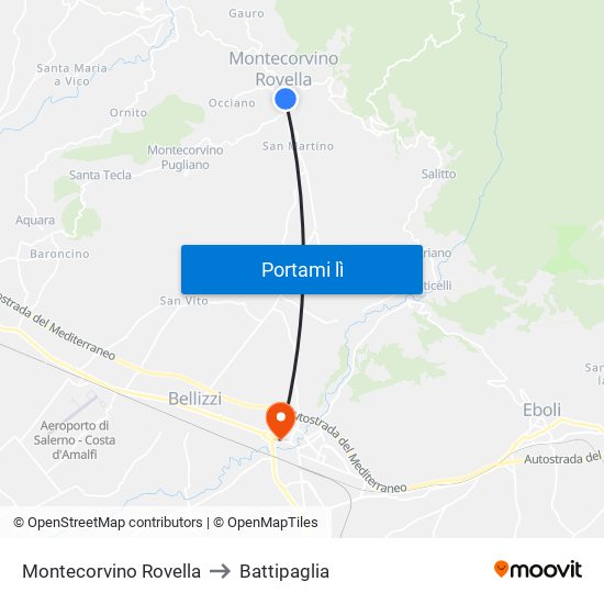 Montecorvino Rovella to Battipaglia map