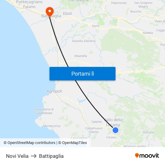 Novi Velia to Battipaglia map
