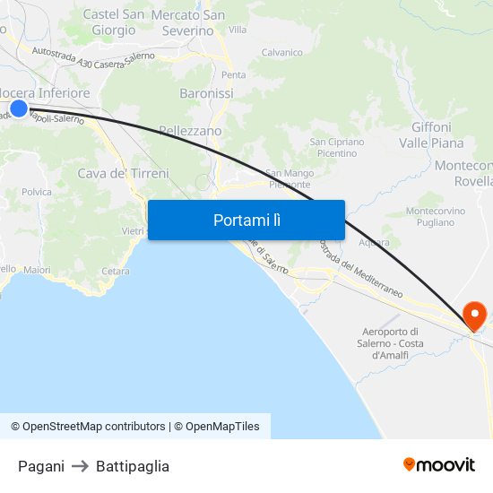 Pagani to Battipaglia map