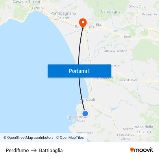 Perdifumo to Battipaglia map