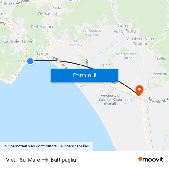 Vietri Sul Mare to Battipaglia map