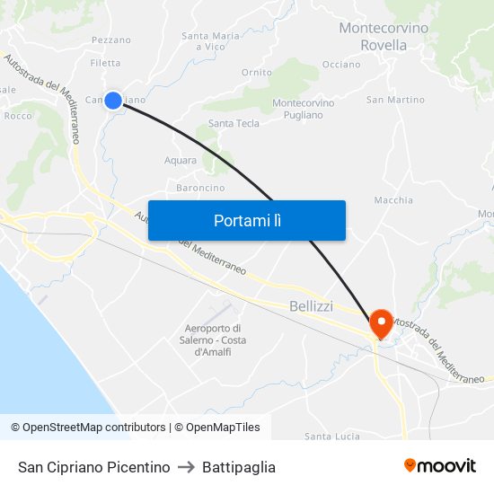 San Cipriano Picentino to Battipaglia map