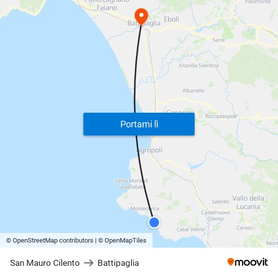 San Mauro Cilento to Battipaglia map