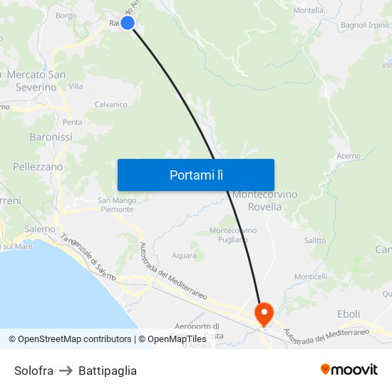 Solofra to Battipaglia map