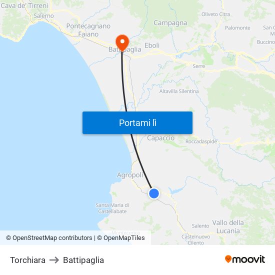 Torchiara to Battipaglia map