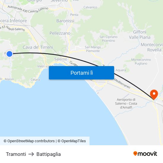 Tramonti to Battipaglia map