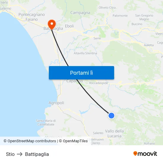 Stio to Battipaglia map