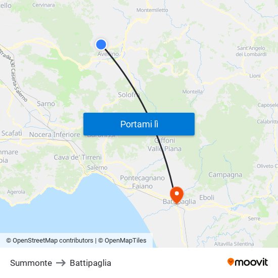 Summonte to Battipaglia map