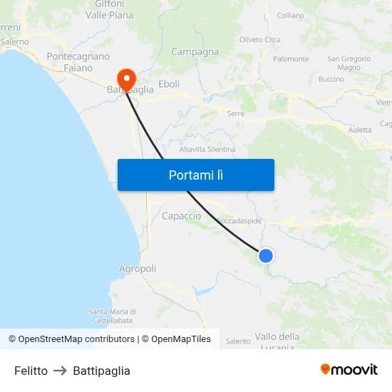 Felitto to Battipaglia map