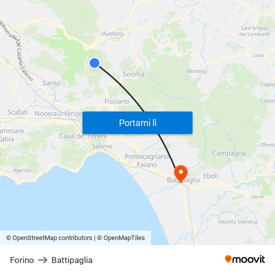 Forino to Battipaglia map