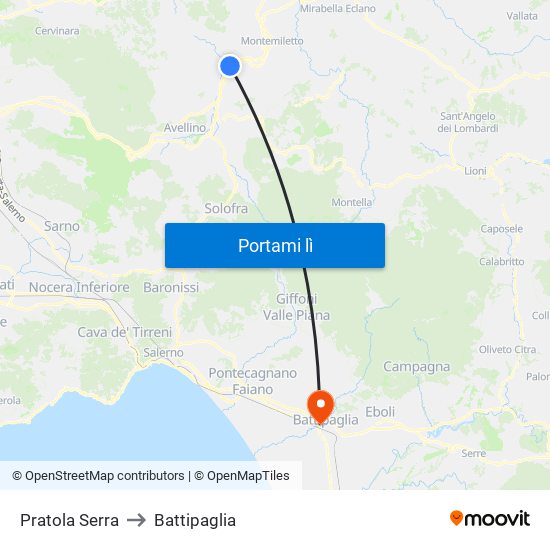 Pratola Serra to Battipaglia map