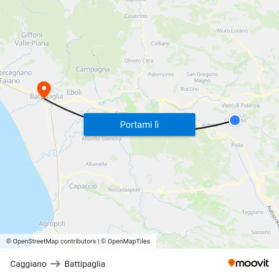 Caggiano to Battipaglia map