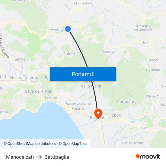 Manocalzati to Battipaglia map