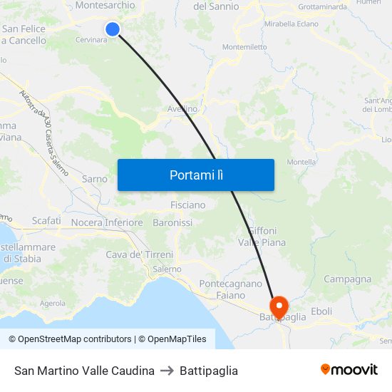 San Martino Valle Caudina to Battipaglia map