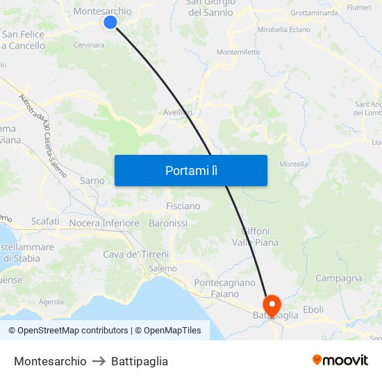 Montesarchio to Battipaglia map