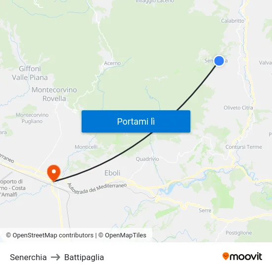 Senerchia to Battipaglia map