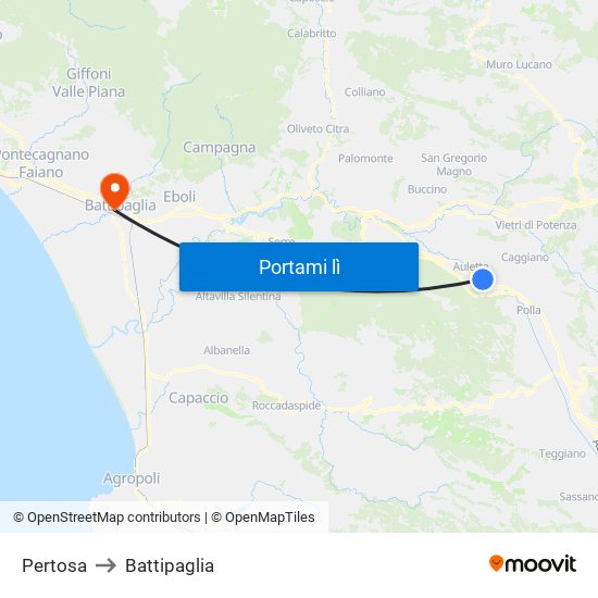 Pertosa to Battipaglia map