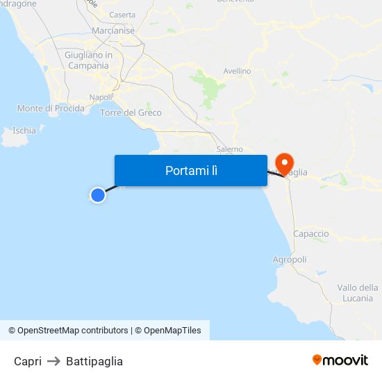 Capri to Battipaglia map