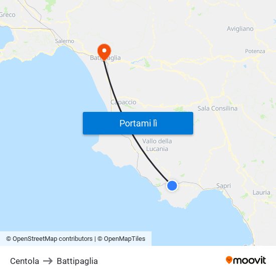 Centola to Battipaglia map