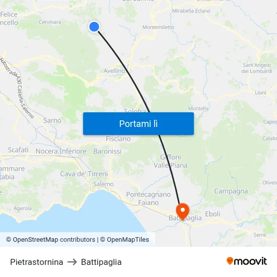 Pietrastornina to Battipaglia map