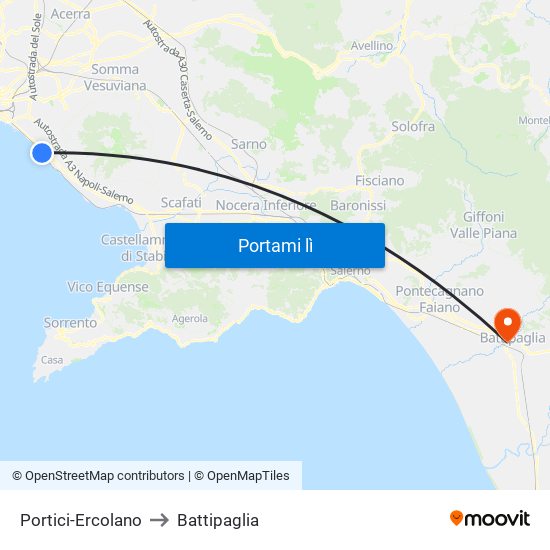Portici-Ercolano to Battipaglia map