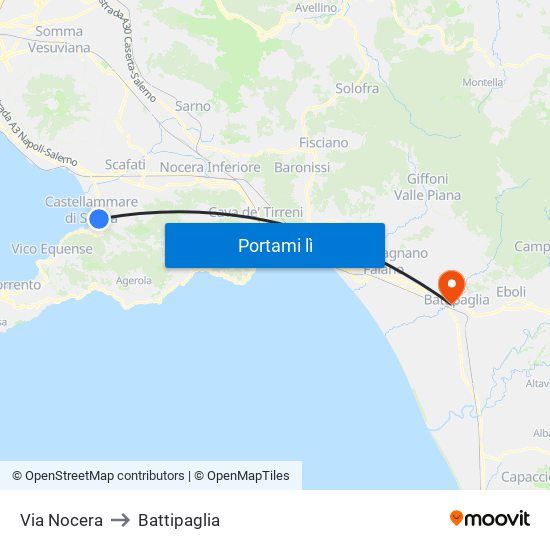 Via Nocera to Battipaglia map