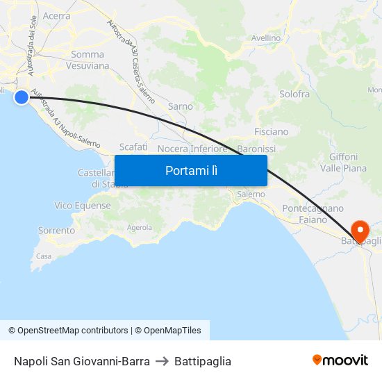 Napoli San Giovanni-Barra to Battipaglia map