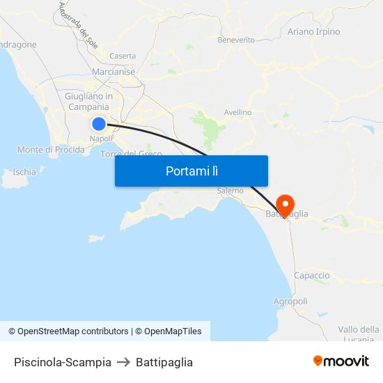 Piscinola-Scampia to Battipaglia map