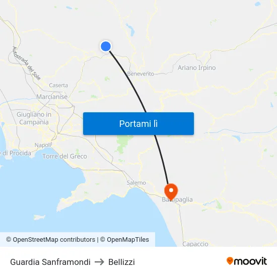 Guardia Sanframondi to Bellizzi map