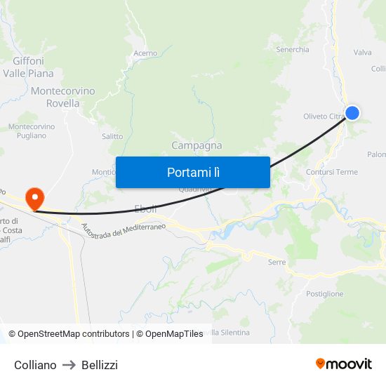 Colliano to Bellizzi map