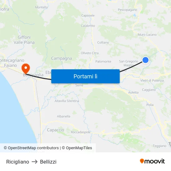 Ricigliano to Bellizzi map