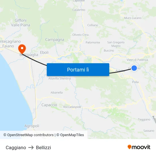 Caggiano to Bellizzi map