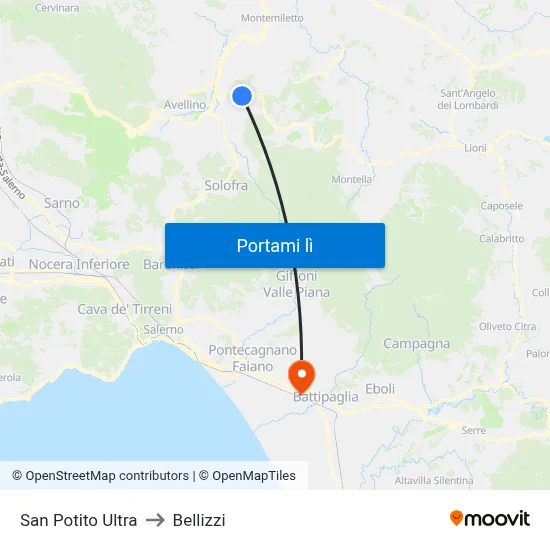 San Potito Ultra to Bellizzi map