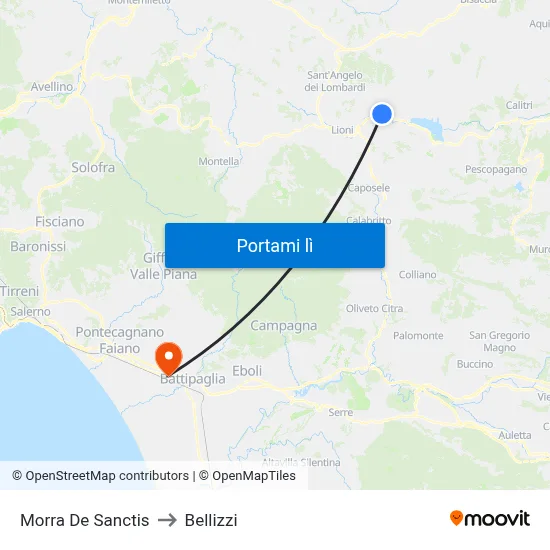 Morra De Sanctis to Bellizzi map