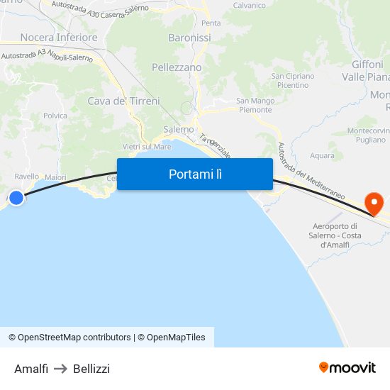 Amalfi to Bellizzi map