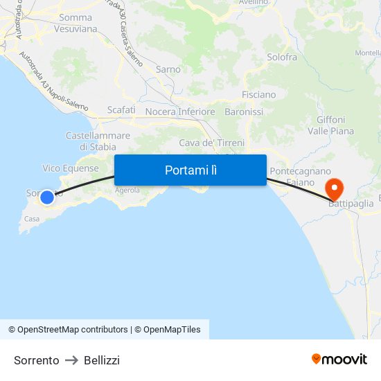 Sorrento to Bellizzi map