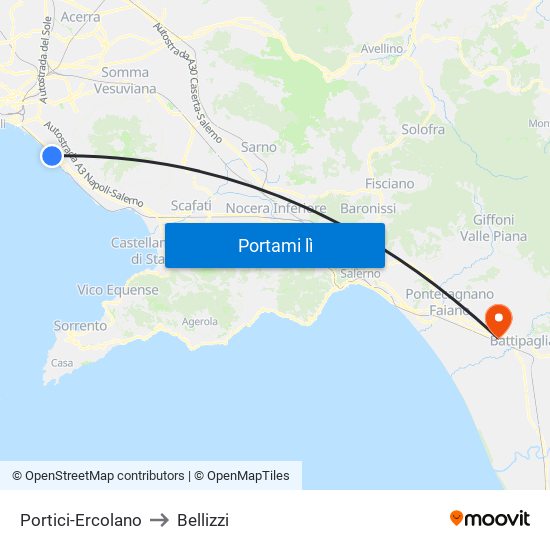 Portici-Ercolano to Bellizzi map
