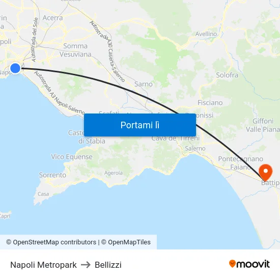 Napoli Metropark to Bellizzi map