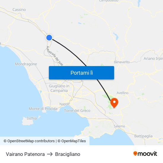Vairano Patenora to Bracigliano map