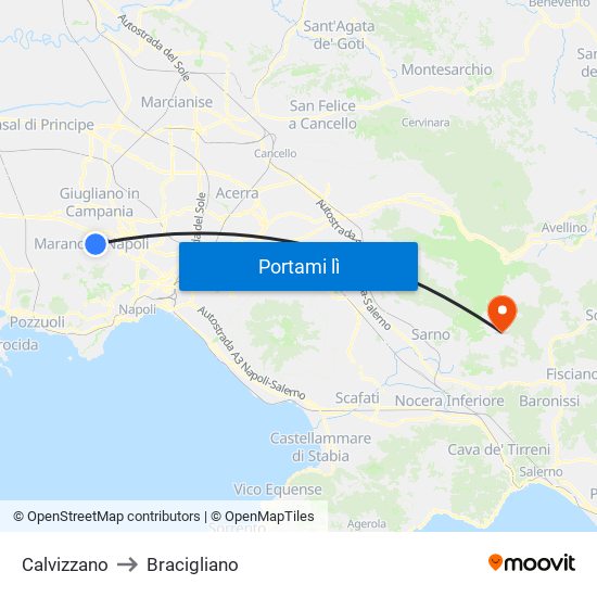 Calvizzano to Bracigliano map