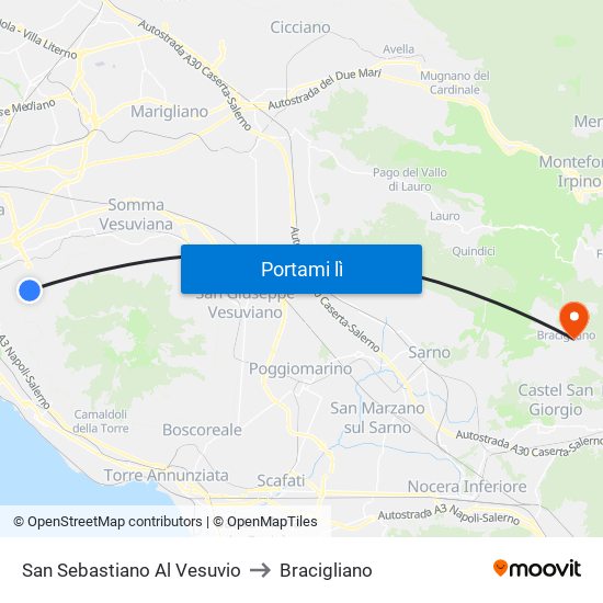 San Sebastiano Al Vesuvio to Bracigliano map