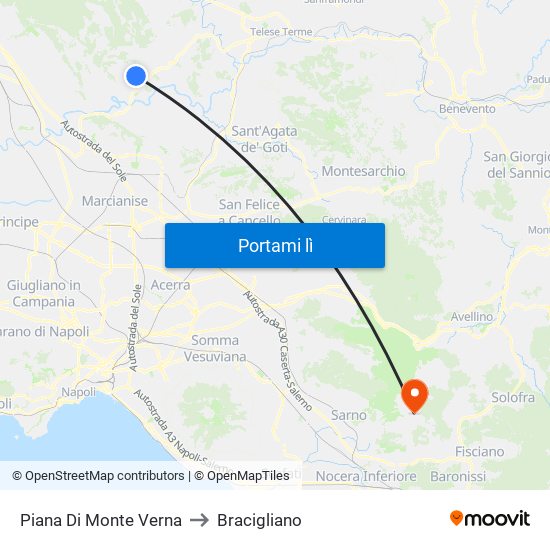 Piana Di Monte Verna to Bracigliano map