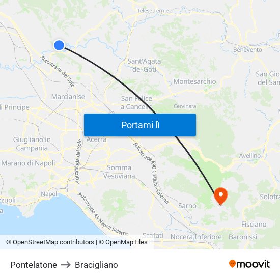 Pontelatone to Bracigliano map