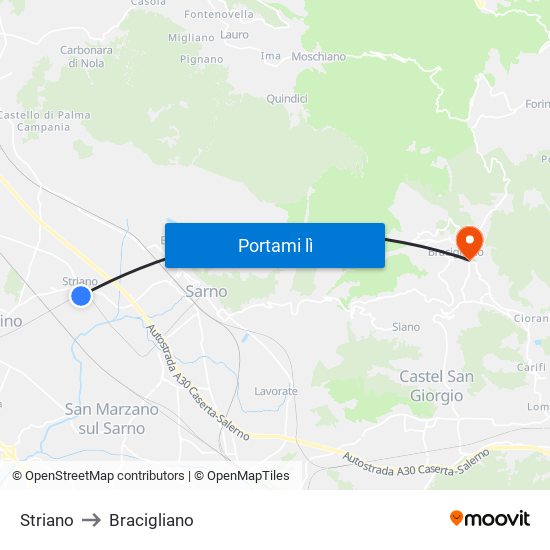 Striano to Bracigliano map
