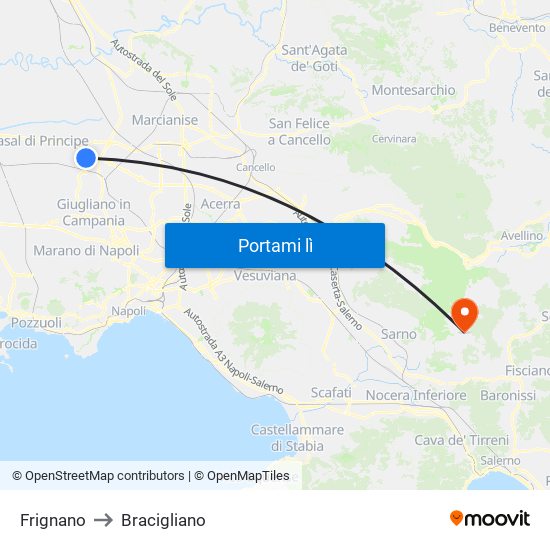 Frignano to Bracigliano map