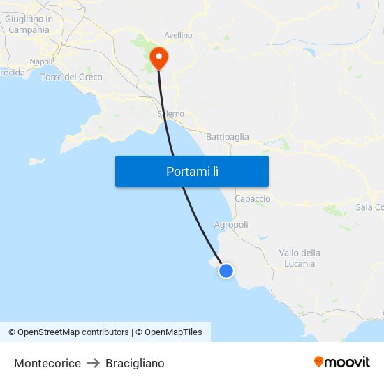 Montecorice to Bracigliano map