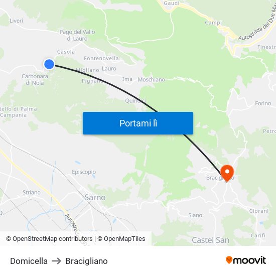 Domicella to Bracigliano map