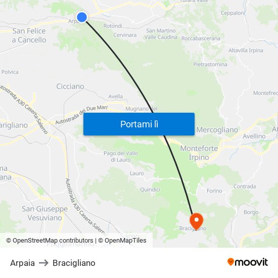 Arpaia to Bracigliano map