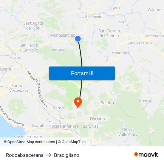 Roccabascerana to Bracigliano map