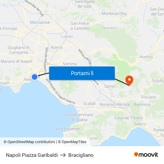 Napoli Piazza Garibaldi to Bracigliano map